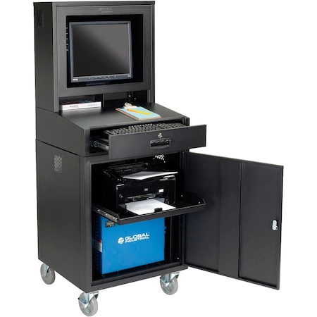 Global Industrial Mobile Powered LCD Computer Cabinet, 100AH Battery, Black, Unassembled 239115PBK